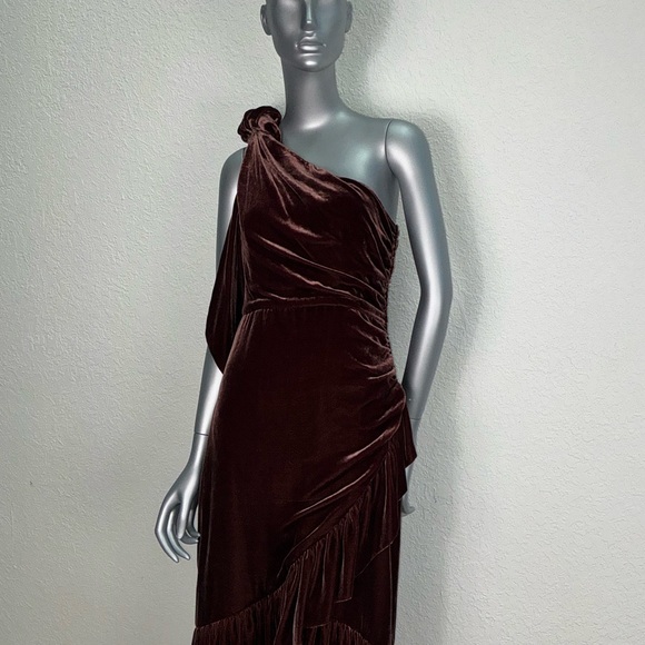 Ulla Johnson One-Shoulder Velvet Dress in Rich Brown Velvet BNWT - Picture 1 of 7